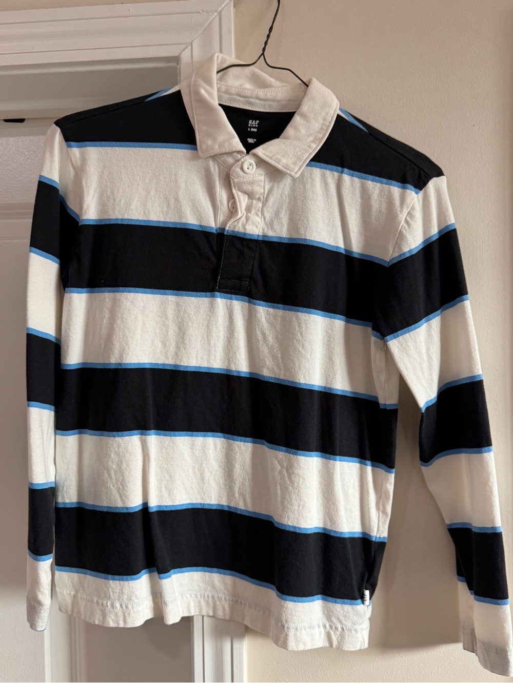 Boy’s GAP Striped Long-Sleeve Rugby Polo Shirt - White & Black